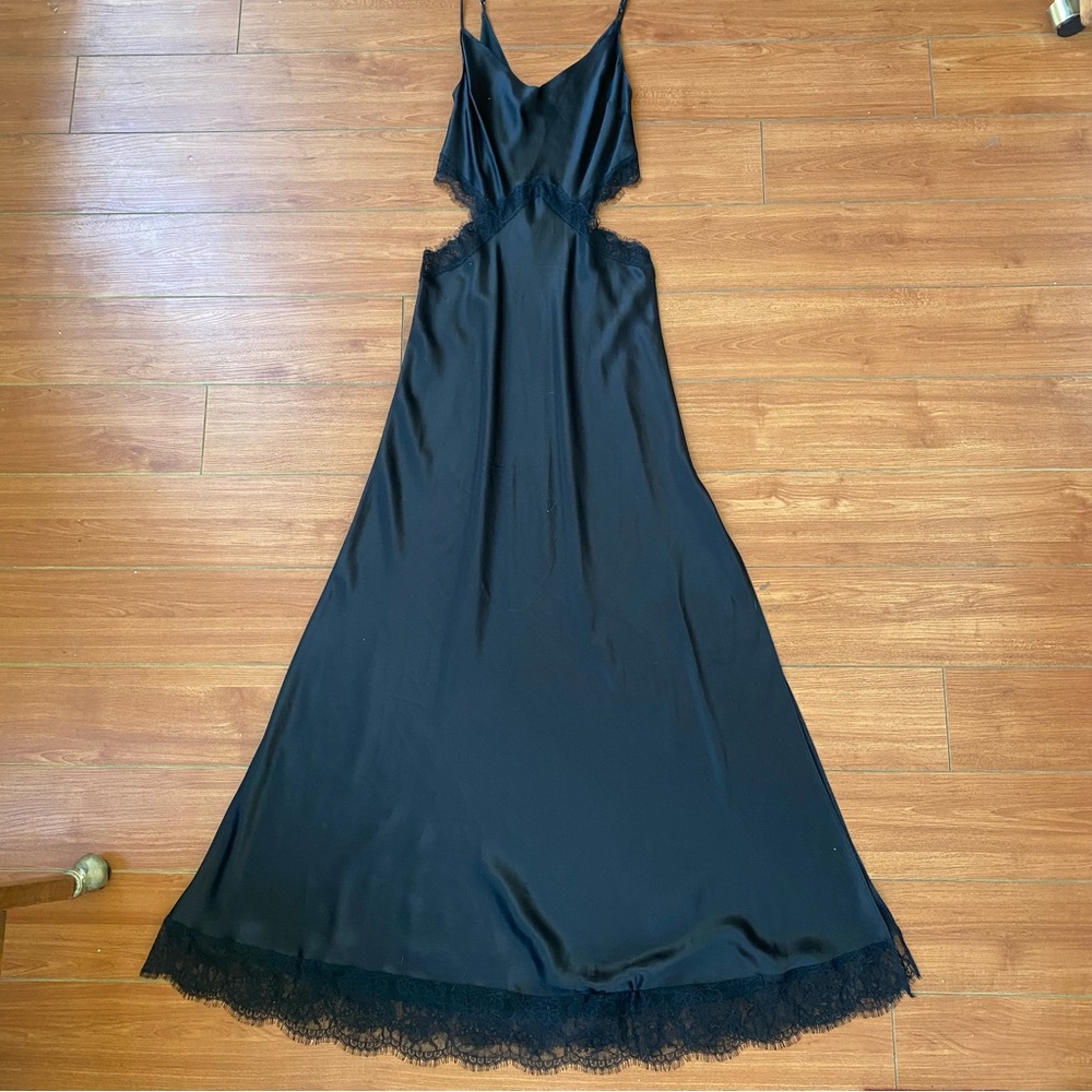 Black silk lace cut out dress